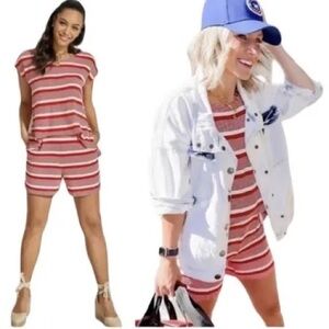 Cabi Size S/M Leisure Playsuit Red & White Striped Casual Chic Boho Comfy Romper